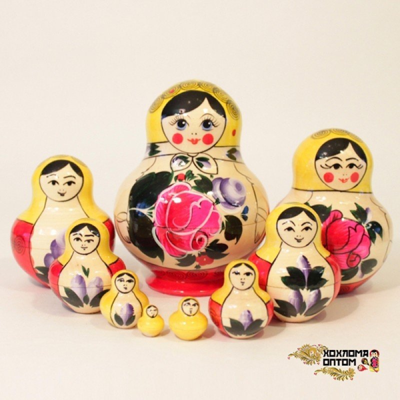 LHM10120 Матрешка традиционная "Фонарик" 10 кукольная, Хохлома