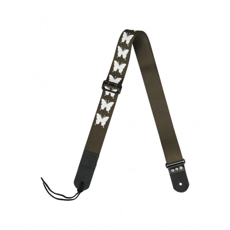 MZ-RG-5ApButterflyGh Ремень для гитары, зеленый хаки, аппликация Бабочка, MEZZO
