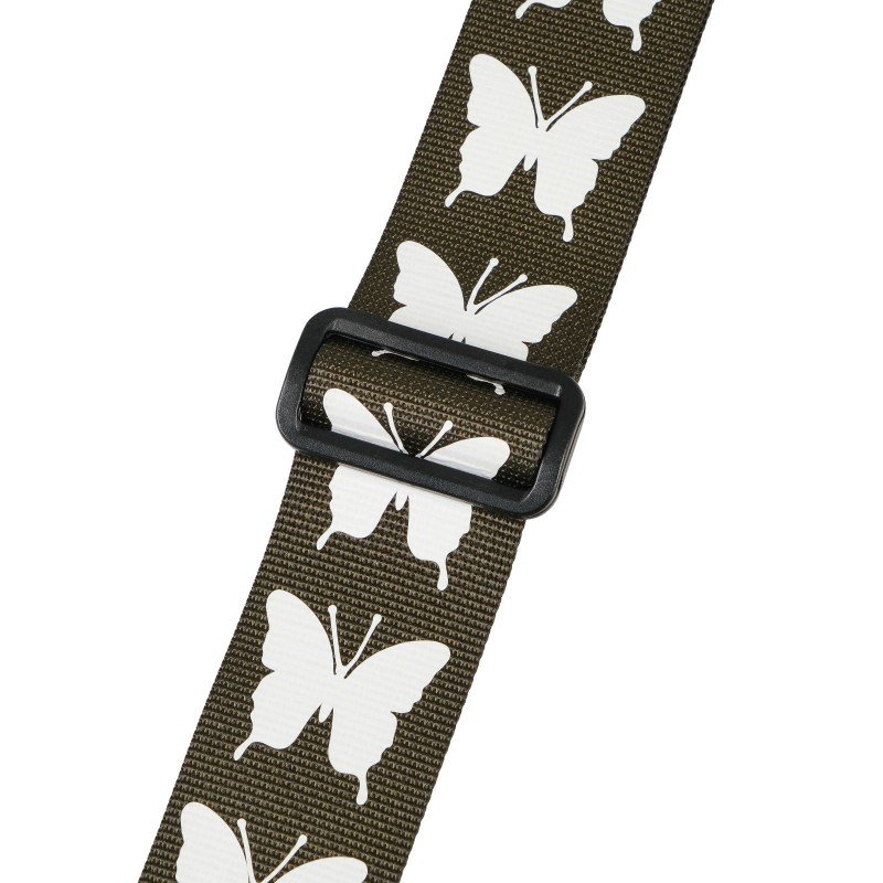 MZ-RG-5ApButterflyGh Ремень для гитары, зеленый хаки, аппликация Бабочка, MEZZO