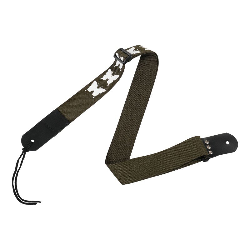 MZ-RG-5ApButterflyGh Ремень для гитары, зеленый хаки, аппликация Бабочка, MEZZO