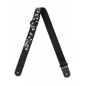 MZ-RG-5ApNotesBk Ремень для гитары, черный, аппликация Ноты, MEZZO