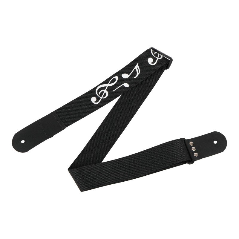 MZ-RG-5ApNotesBk Ремень для гитары, черный, аппликация Ноты, MEZZO