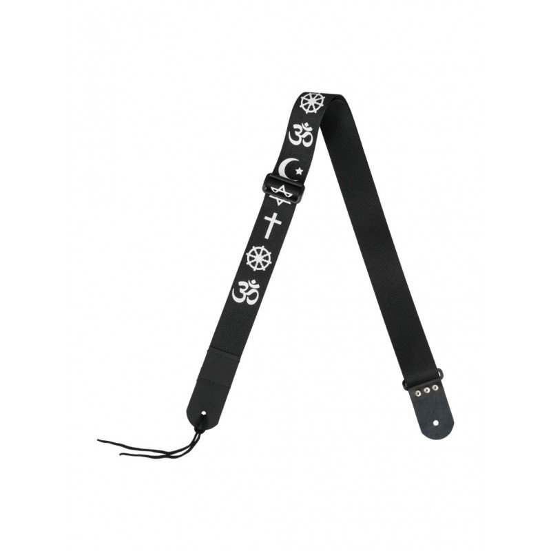 MZ-RG-5ApSymbolsBk Ремень для гитары, черный, аппликация Символы, MEZZO