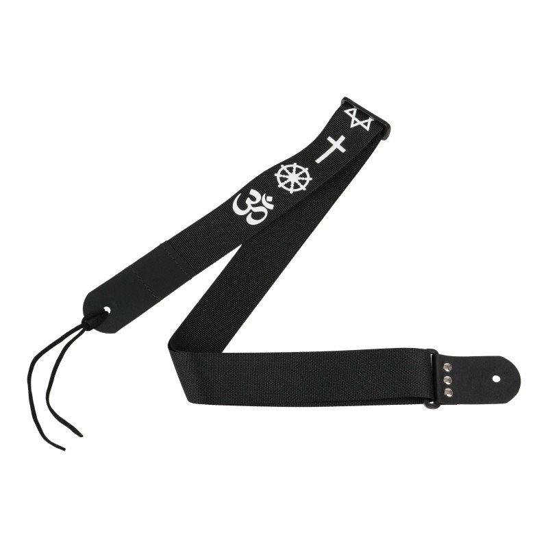 MZ-RG-5ApSymbolsBk Ремень для гитары, черный, аппликация Символы, MEZZO