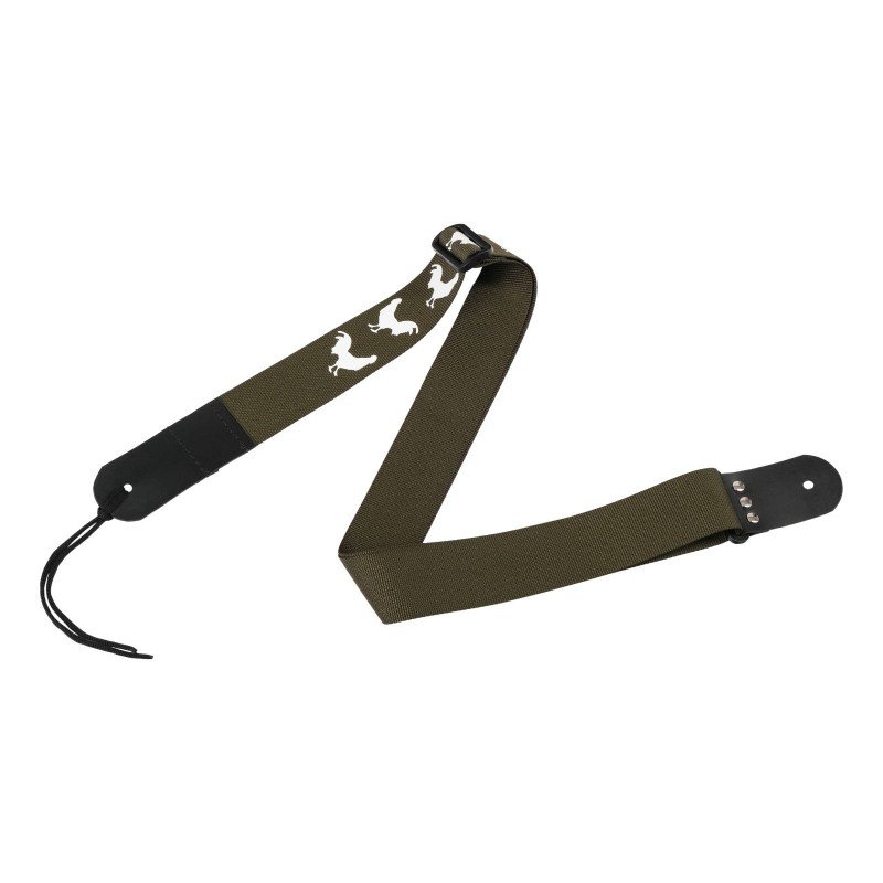 MZ-RG-5ApСockGh Ремень для гитары, зеленый хаки, аппликация Петух, MEZZO