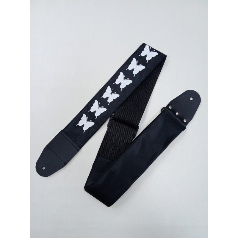 MZ-RGE-7-1ApButterflyBk Ремень для гитары, черный, аппликация Бабочка, MEZZO