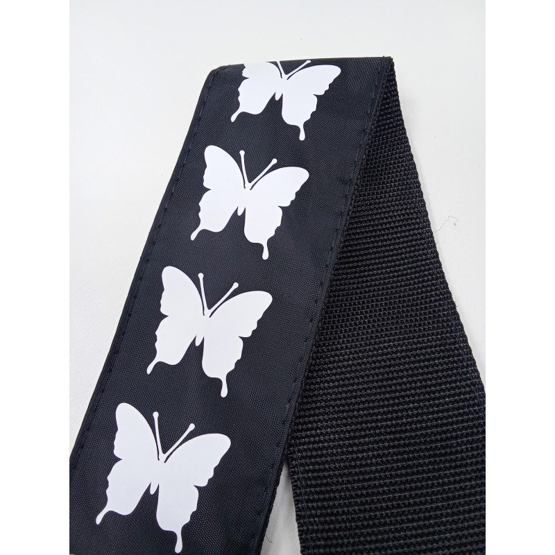 MZ-RGE-7-1ApButterflyBk Ремень для гитары, черный, аппликация Бабочка, MEZZO