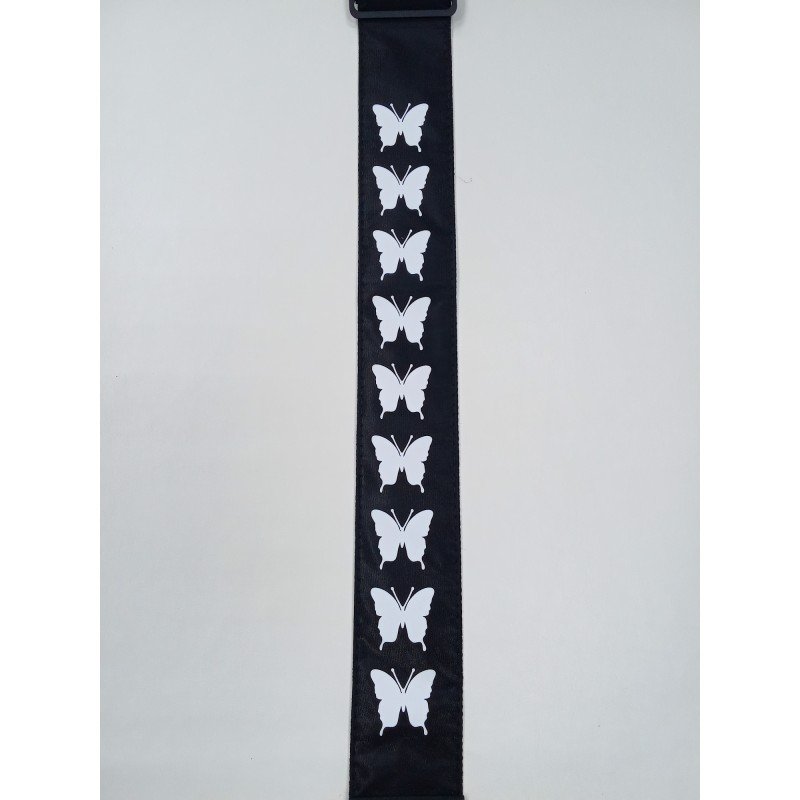 MZ-RGE-7-1ApButterflyBk Ремень для гитары, черный, аппликация Бабочка, MEZZO