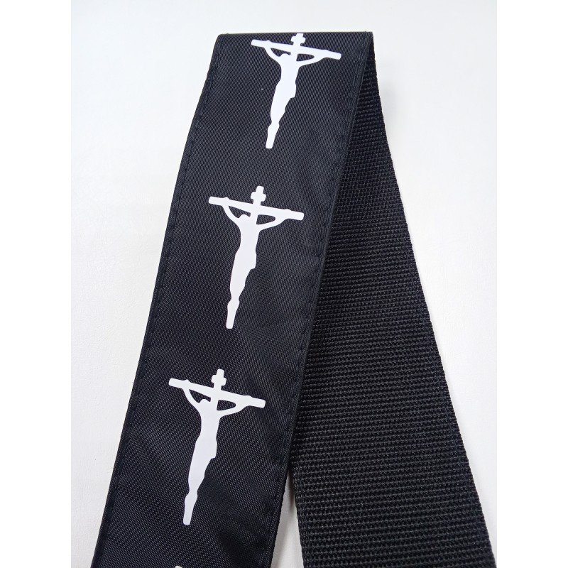 MZ-RGE-7-1ApChristBk Ремень для гитары, черный, аппликация Христос, MEZZO