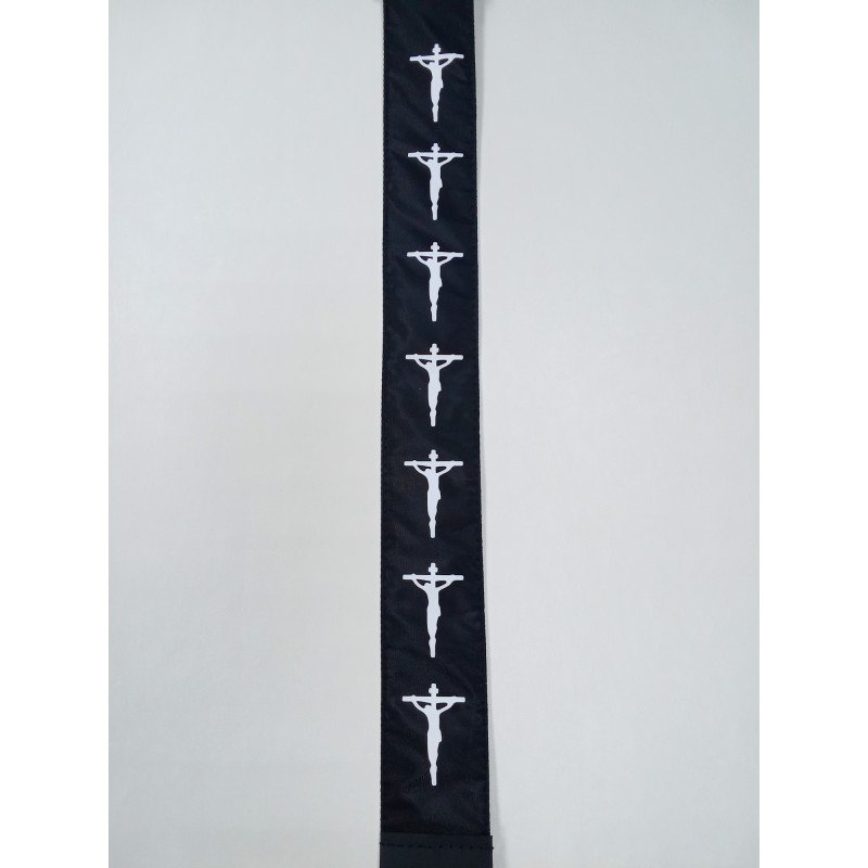 MZ-RGE-7-1ApChristBk Ремень для гитары, черный, аппликация Христос, MEZZO