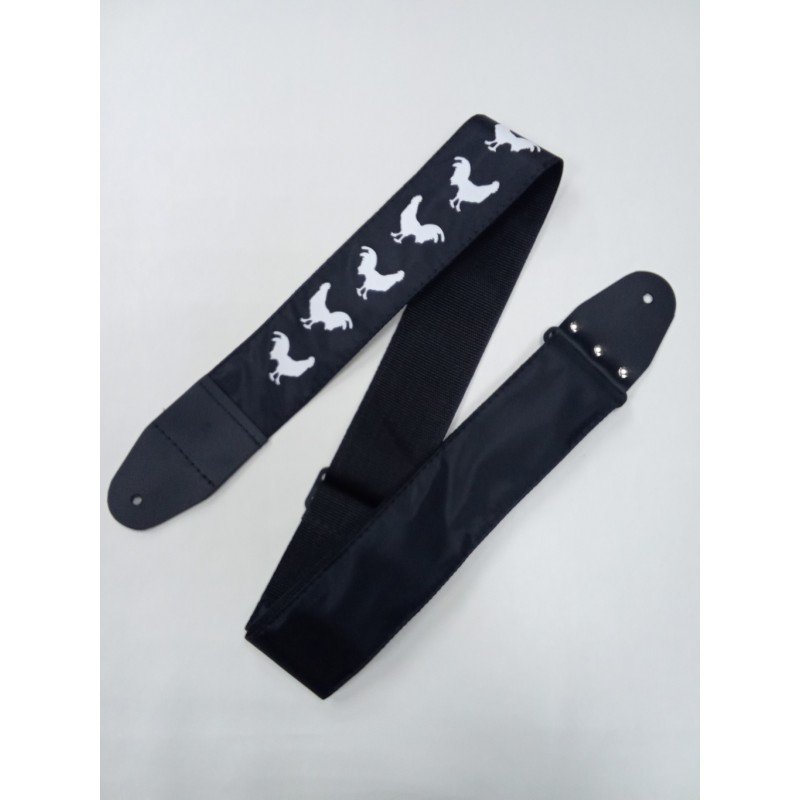 MZ-RGE-7-1ApCockBk Ремень для гитары, черный, аппликация Петух, MEZZO