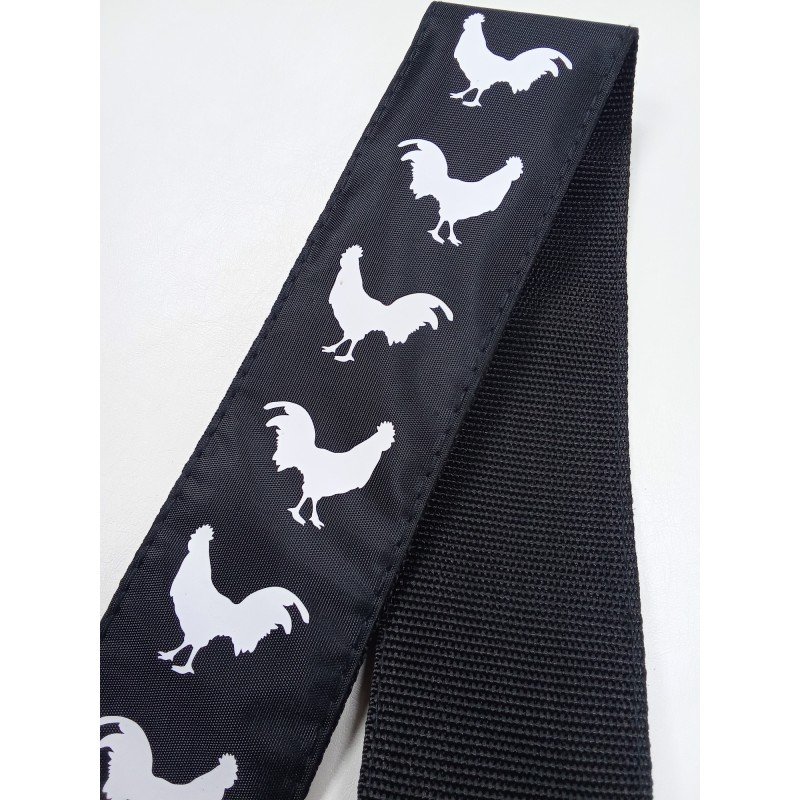 MZ-RGE-7-1ApCockBk Ремень для гитары, черный, аппликация Петух, MEZZO