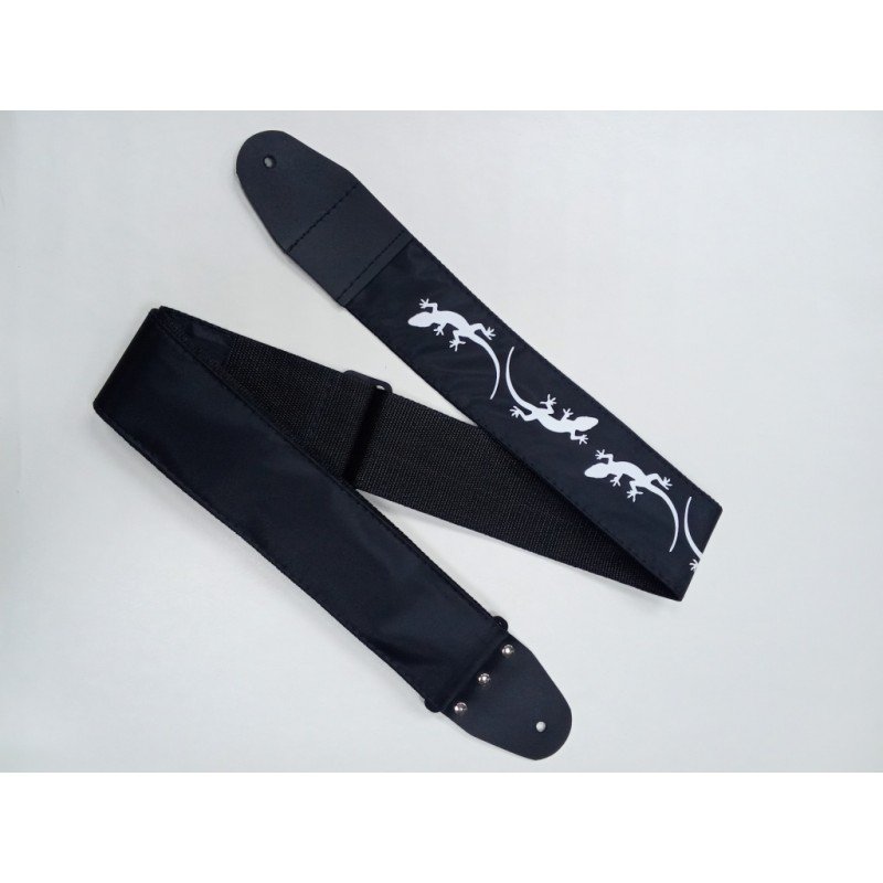 MZ-RGE-7-1ApLizardBk Ремень для гитары, черный, аппликация Ящерица, MEZZO