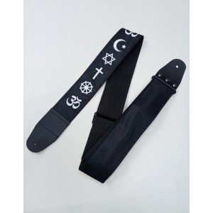 MZ-RGE-7-1ApSymbolsBk Ремень для гитары, черный, аппликация Символы, MEZZO