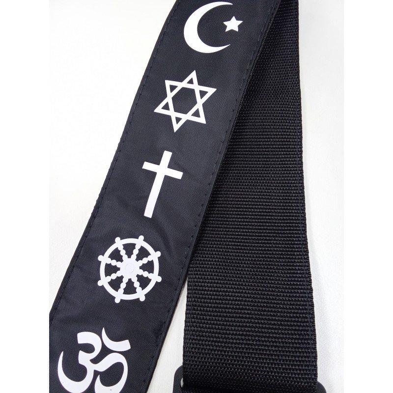 MZ-RGE-7-1ApSymbolsBk Ремень для гитары, черный, аппликация Символы, MEZZO