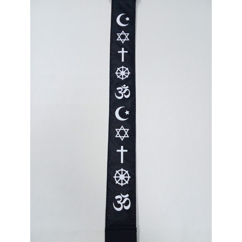 MZ-RGE-7-1ApSymbolsBk Ремень для гитары, черный, аппликация Символы, MEZZO