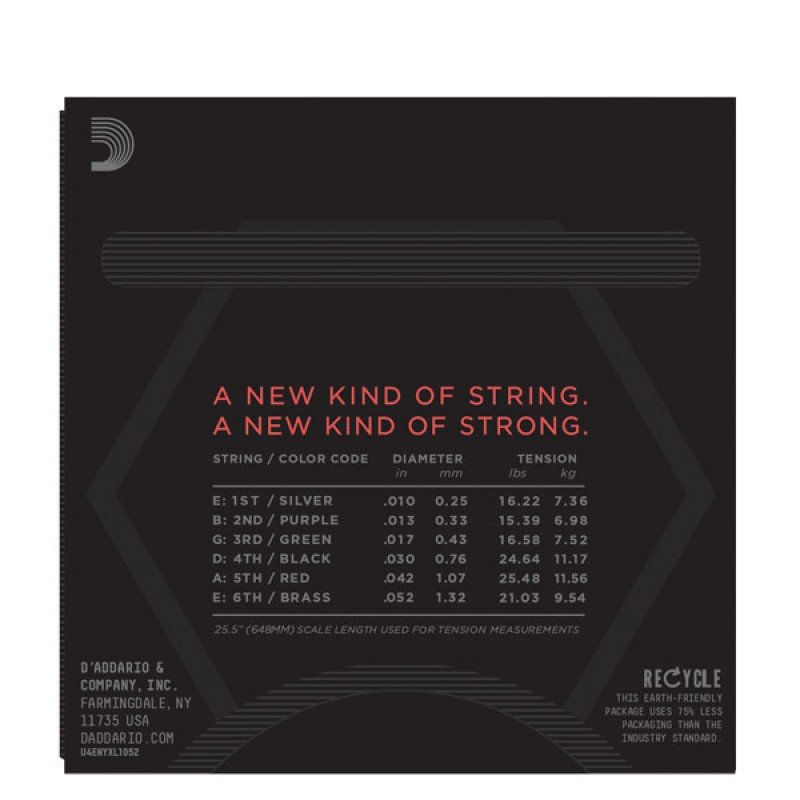 NYXL1052 NYXL Комплект струн для электрогитары, никелирован, L. Top/Heavy Bottom, 10-52, D'Addario