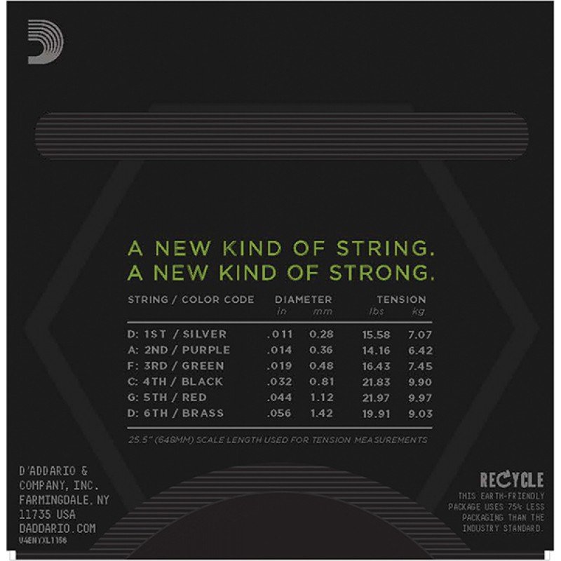 NYXL1156 NYXL Комплект струн для электрогитары, M Top / E-H Bottom, 11-56, D'Addario