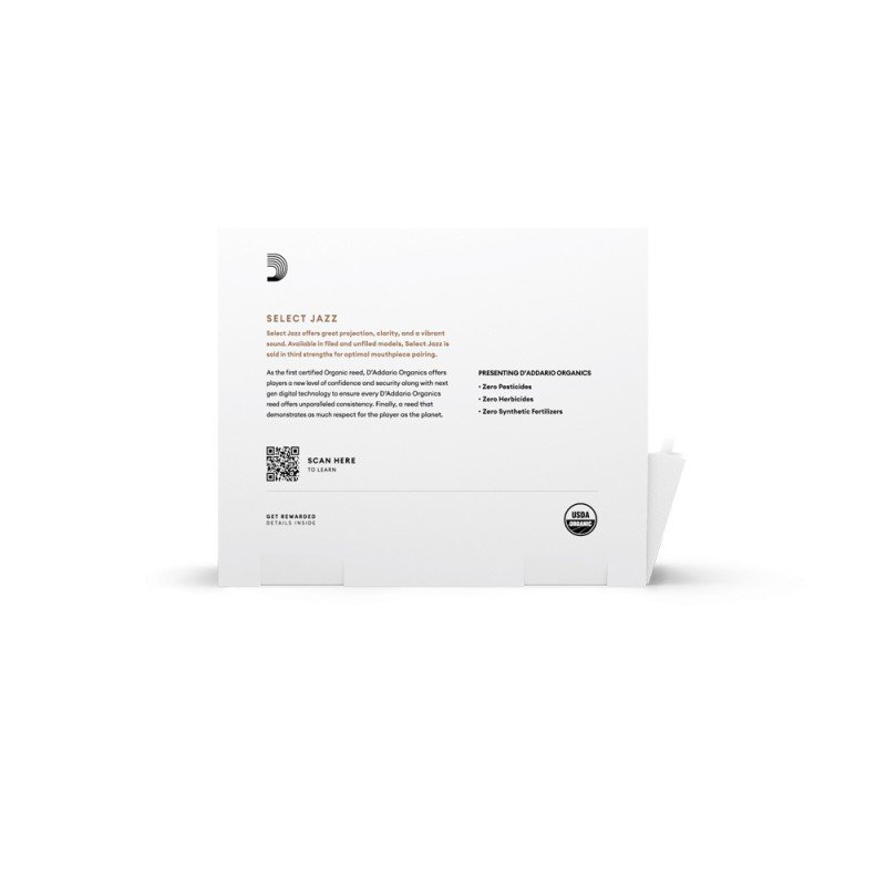 ORRS01TSX2H-B25 Organic Select Jazz Unfiled Трости для саксофона тенор, размер 2H, 25шт, D'Addario