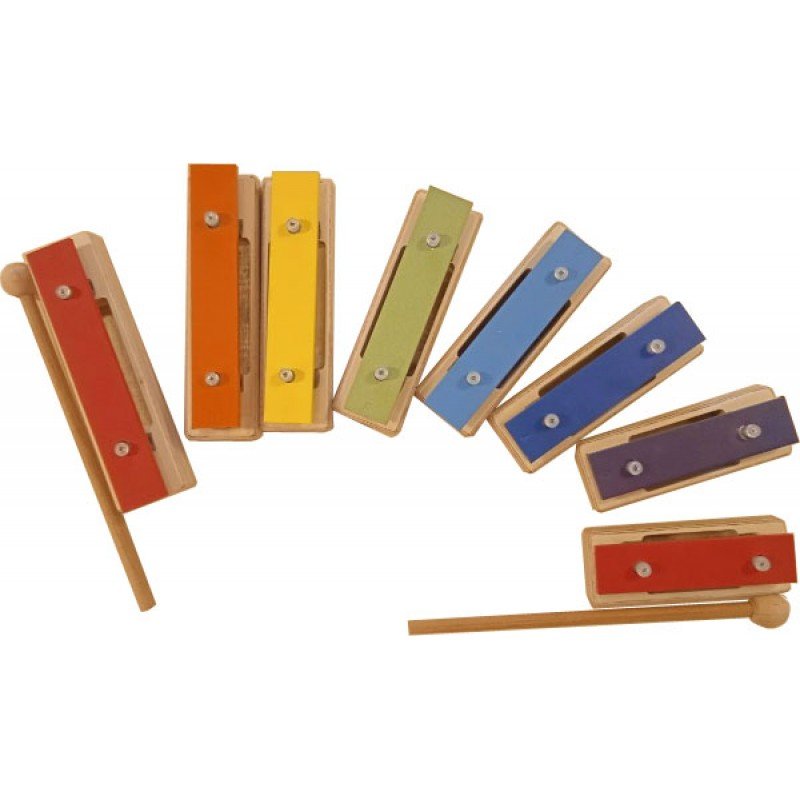 SGBS8-C Металлофон разборный (глокеншпиль) сопрано 8 нот, 2 палочки, цветной, Sinkopa