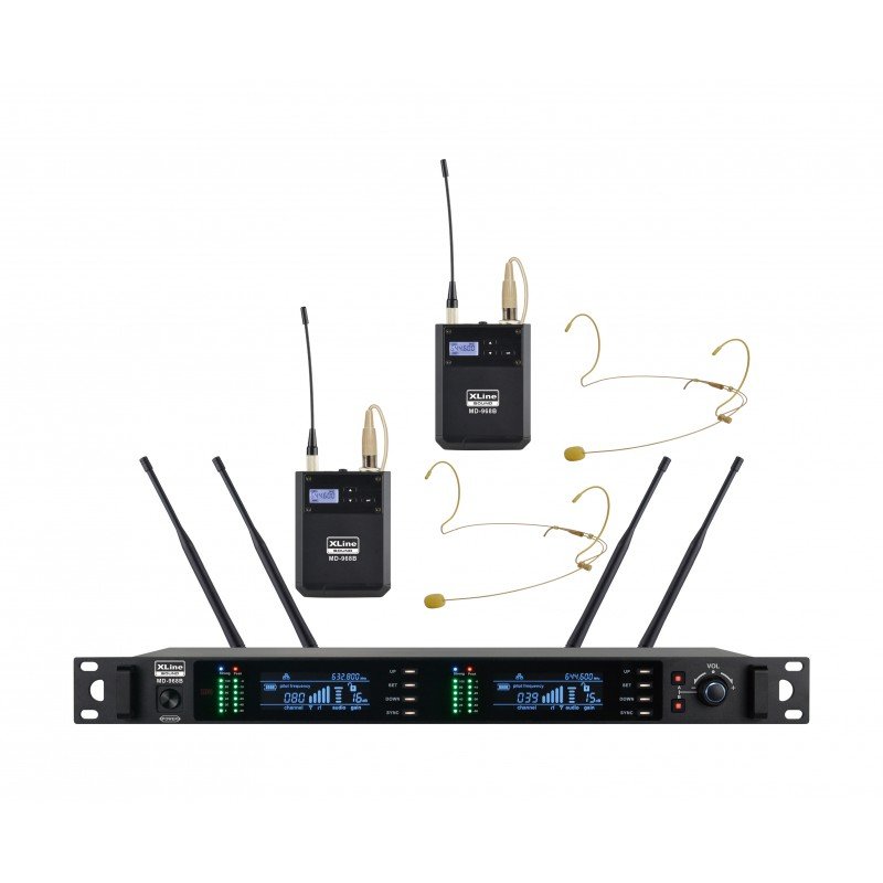 XLINE MD-968B(NEW) Двухканальная радиосистема с поясными передатчиками и головными гарнитурами