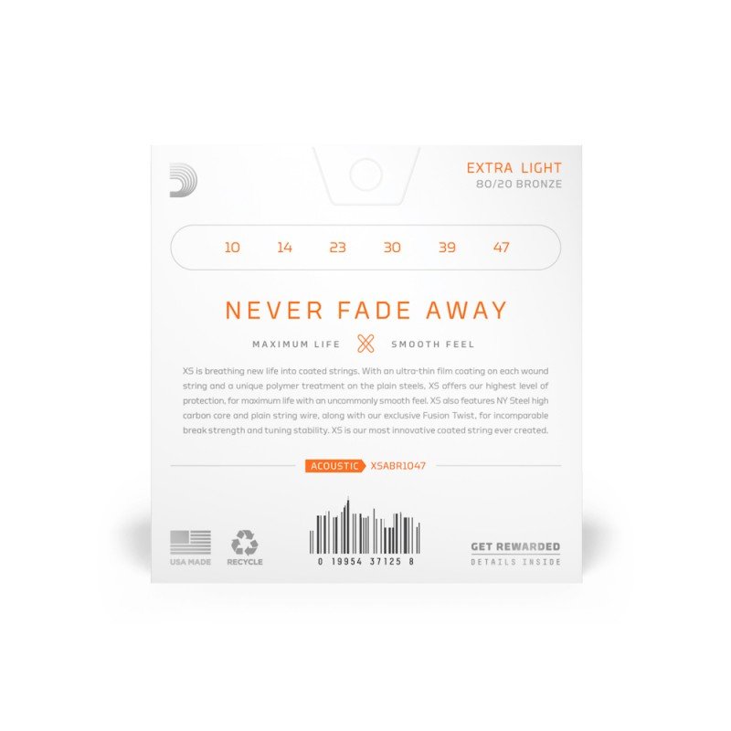 XSABR1047 XS Комплект струн для акустической гитары, бронза 80/20, 10-47, D'Addario