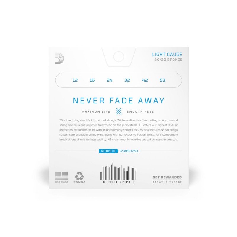 XSABR1253 XS Комплект струн для акустической гитары, бронза 80/20, 12-53, D'Addario