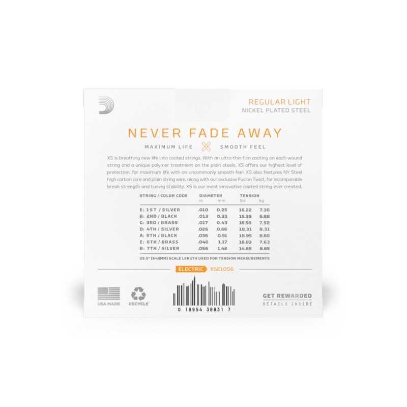 XSE1056 XS Nickel Комплект струн для 7-струнной электрогитары, никелированные, 10-56, D'Addario