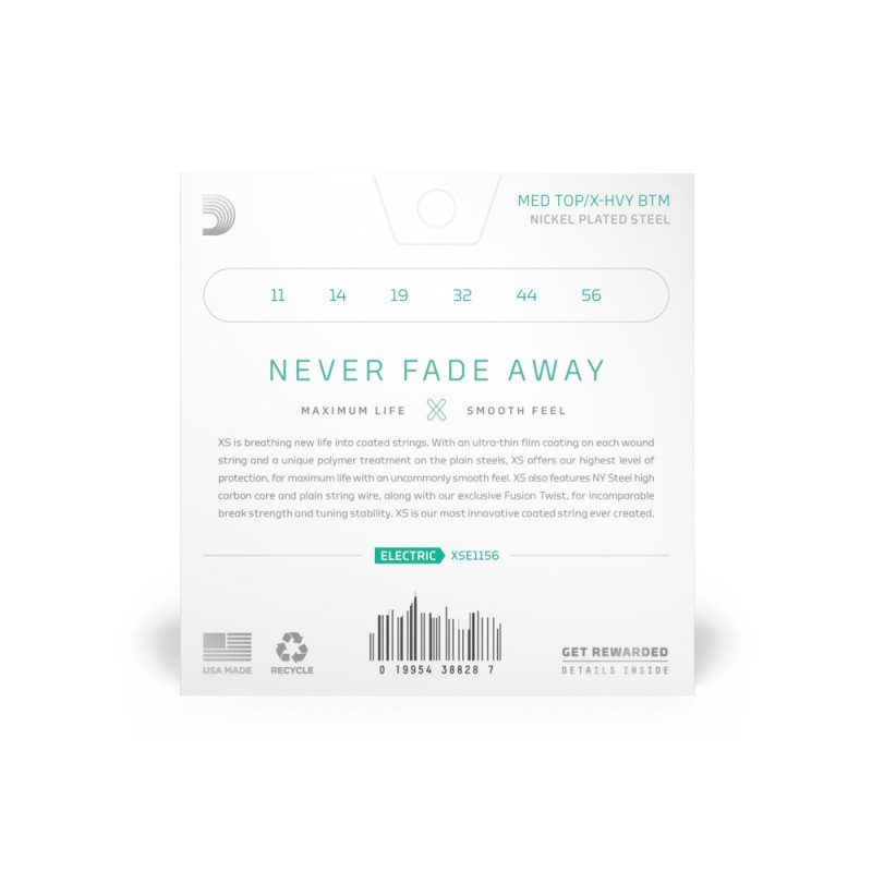 XSE1156 XS Nickel Комплект струн для электрогитары, никелированные, 11-56, с покрытием, D'Addario