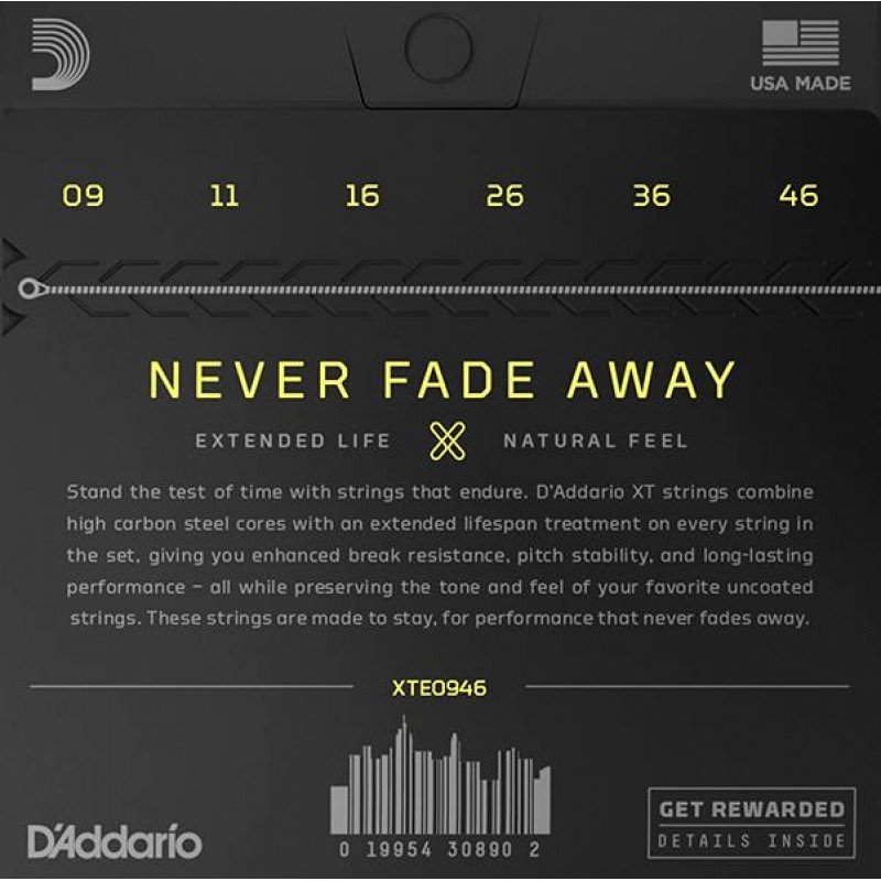 XTE0946 XT Комплект струн для электрогитары, никелированные, 9-46, с покрытием, D'Addario
