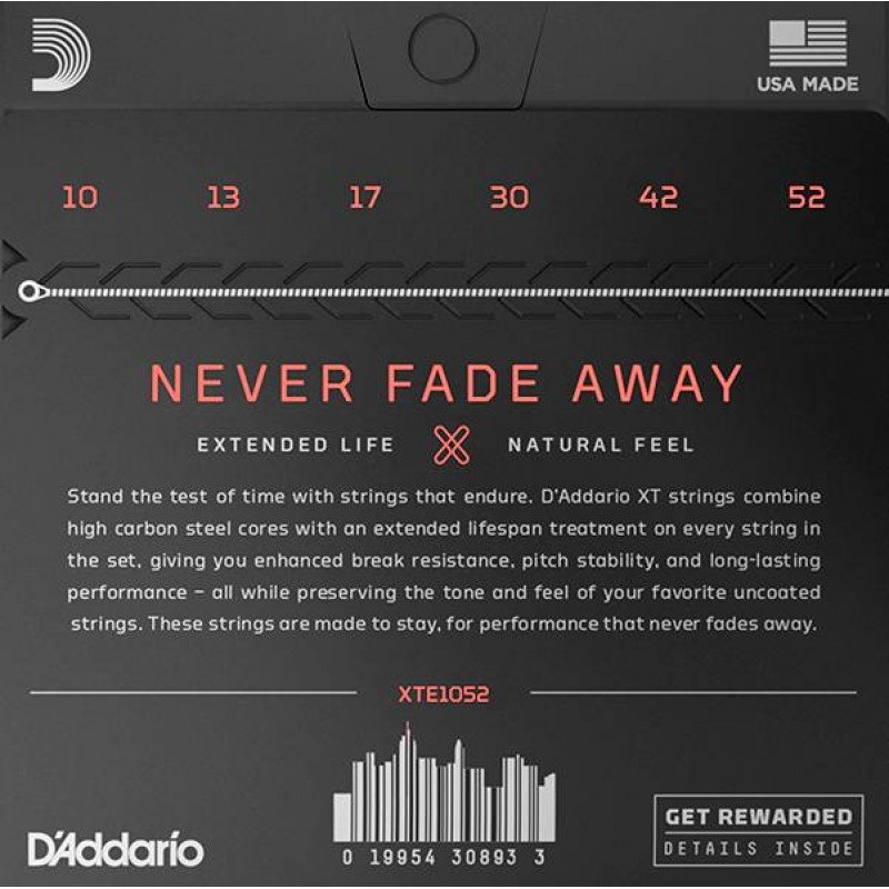XTE1052 XT Комплект струн для электрогитары, никелированные, 10-52, с покрытием, D'Addario